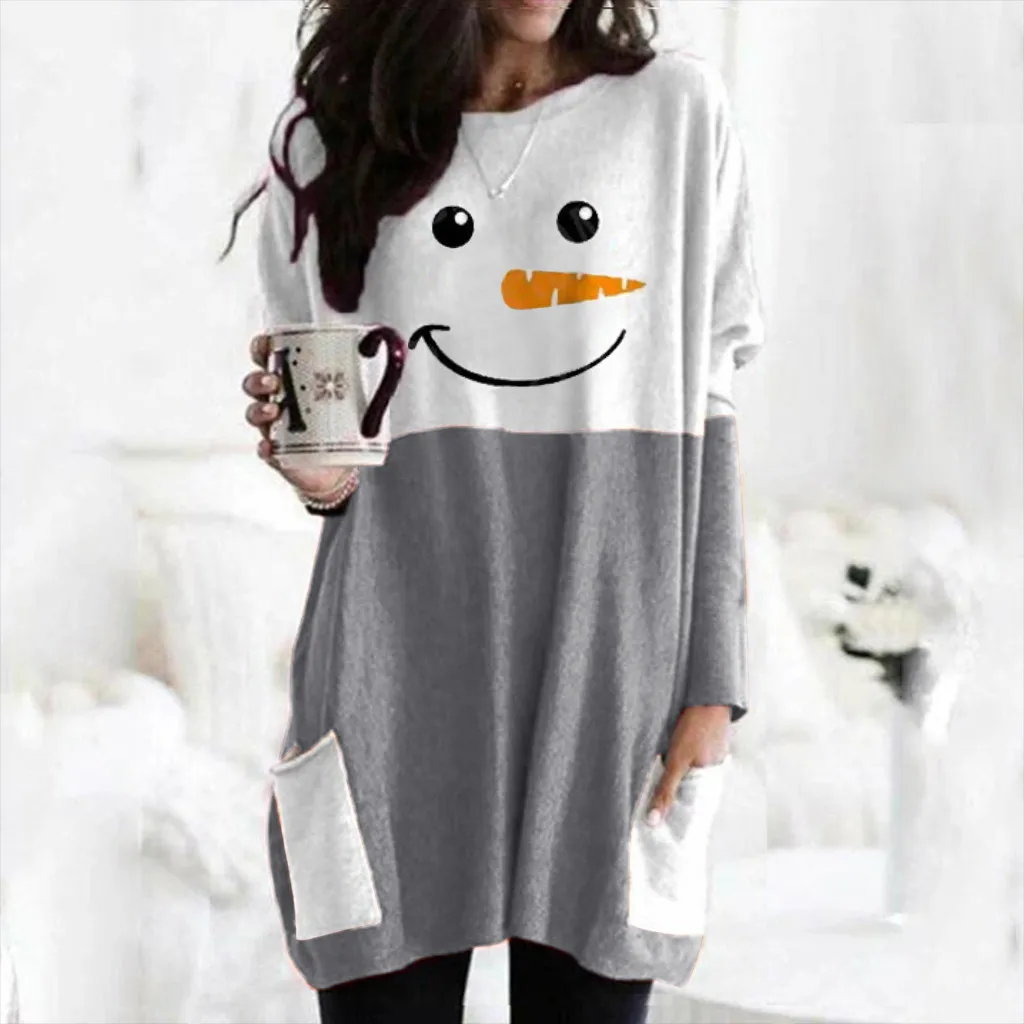 2020 Plus Size Women Long Sleeve Christmas Printed O-Neck Tops Tee T-Shirt Blouse Ladies Oversize Dress F Fast Ship | Женская одежда
