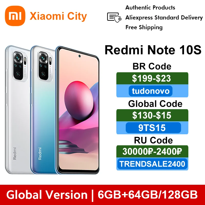 Xiaomi Redmi Note 10S 6gb 64gb 6gb 128gb Xiaomi Smartphone Big display Global Version Redmi Note 10s