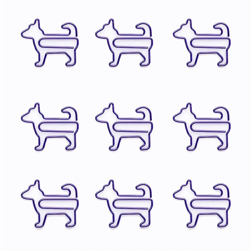 

12Pcs Cute Purple Dog Shape Paper Clips Escolar Bookmarks Photo Memo Ticket Clip Stationery School Supplies Gifts