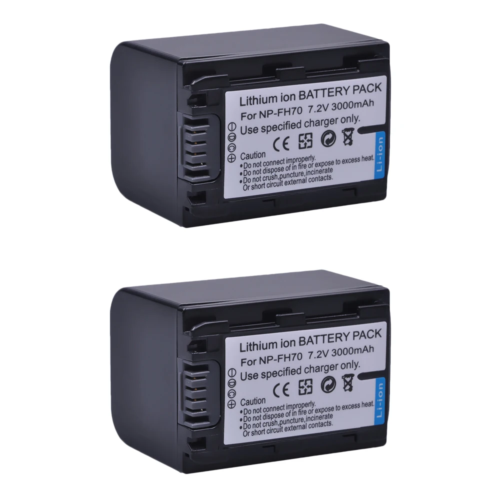 

2Pc 3000mAh NP FH70 NPFH70 NP-FH70 Li-ion Bateria Camera Battery for SONY HDR-CX12E,HDR-CX7E,HDR-SR10E,HDR-SR12E/SR11E,HDR-SR5E