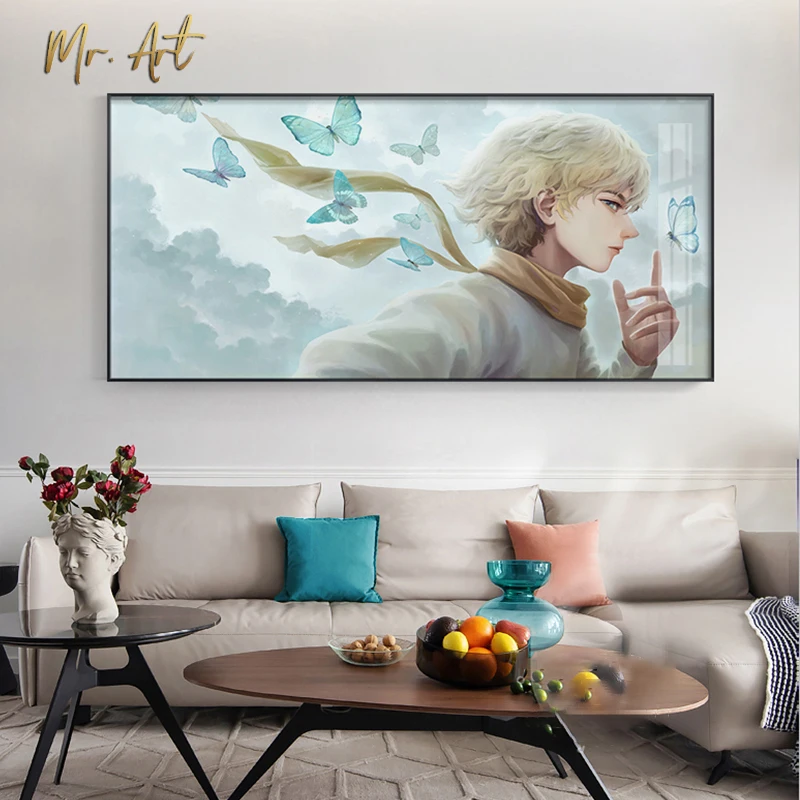 

Nordic Butterfly Boy Canvas Painting Astronaut Poster Print Dream Scenery Wall Art Pictures for Living Room Kids Bedroom Modern