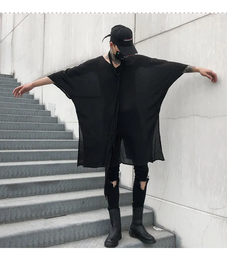 

New Fashion Dark Men's medium-length loose seven-sleeve t-shirt hairdresser fashion young men's bat t-shirt t-shirt