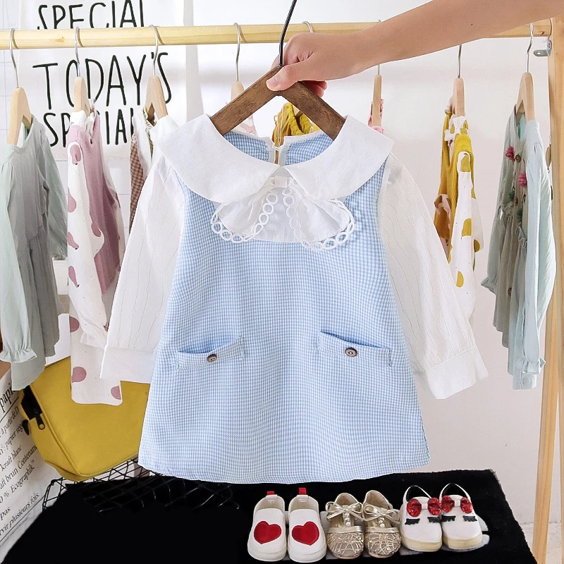 

Осенняя повседневная одежда, платье до колена, милое платье для девочек, платье для маленьких девочек с длинным рукавом, хлопковое платье с ...