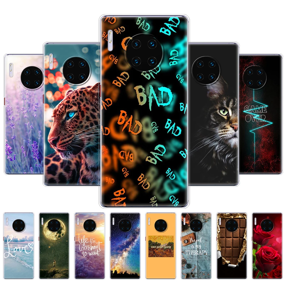 

Case For Huawei Mate 30 pro Transparent Silicone Phone back cover For Huawei Mate 30 lite Covers Coque Capa animal tiger cat