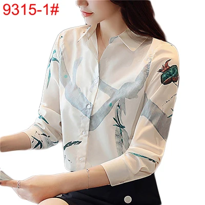 Женская шифоновая блузка, рубашка,, женская одежда, длинный рукав, Blusas, шифон, женские офисные блузки, с принтом, в полоску, в горошек, для девушек, OL, Топ - Цвет: 9315-1