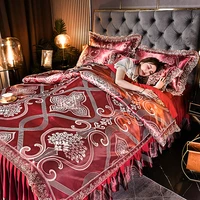 satin luxury bed set jacquard high end bed skirt duvet cover set four piece lace bedspread nordic style queen bedding set