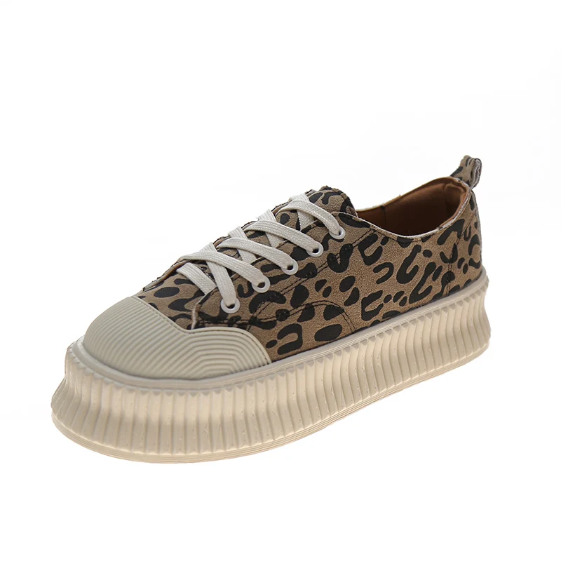 

Flat Platform Casual Shoes Woman 2021 New Spring Leopard Lace-up Round Toe Canvas Shoe Women's Sport Shoes Lady Shoe Sneakers