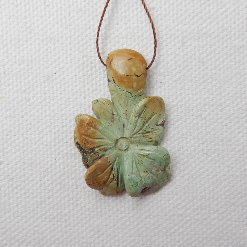 

Turquoise Natural Stone Gemstone Carved Flowers Side Drilled Pendant Bead 34x22x5mm 4.2g Sem Gift Fashion Pendant Accessory