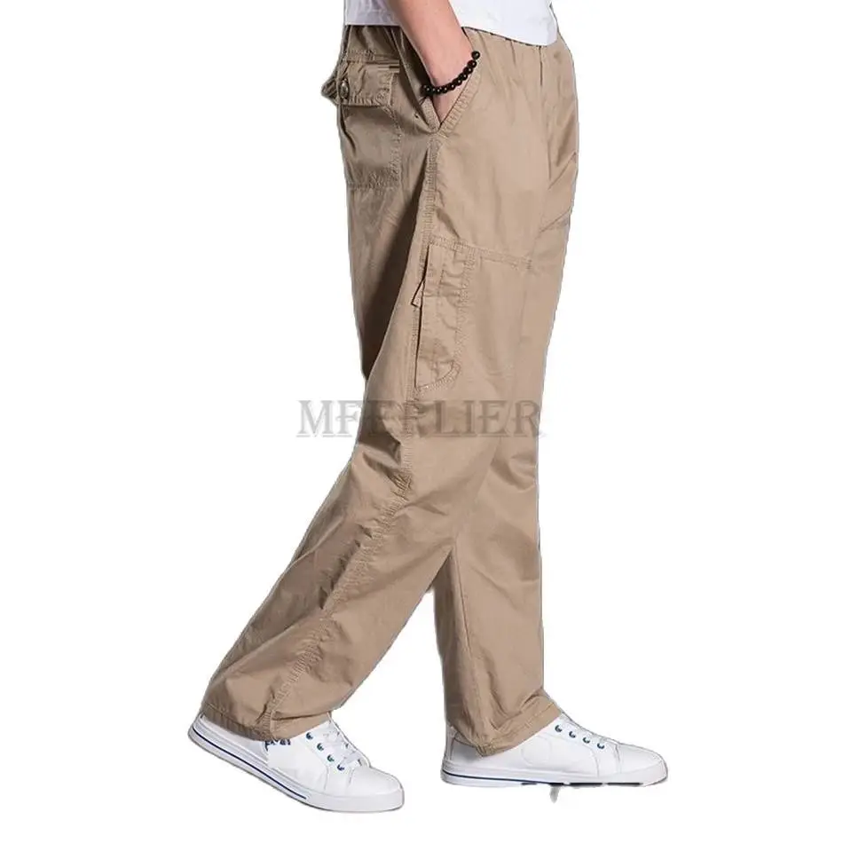 

autumn summer Men cargo pants zipper pocket cotton safari style plus size 13XL oversize pants out door straight armygreen pants