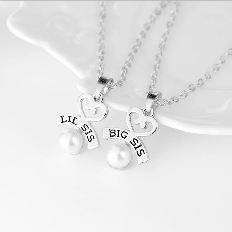 Большое сердце SIS LIL Цепочки и ожерелья для 2 Handstamped BFF пара цепи кулон семейное