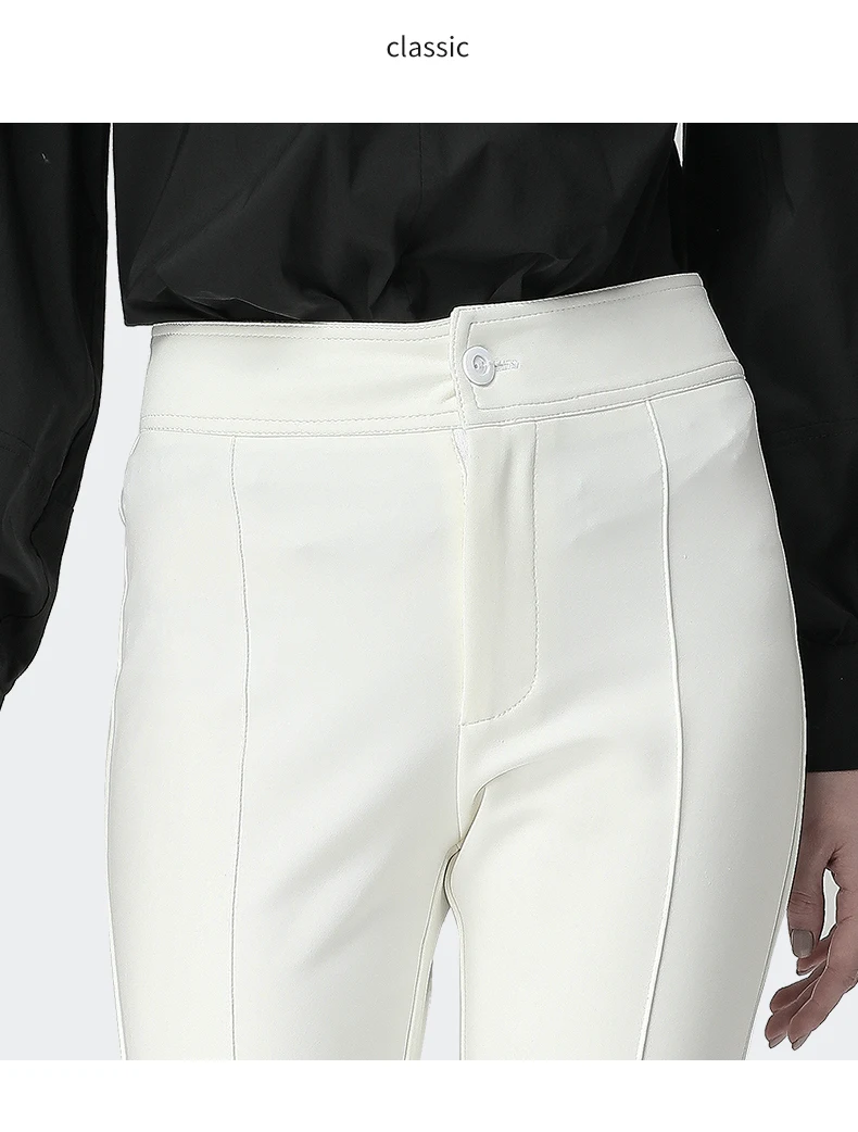 

Full Length Plus Size S-4XL Slim Woven Woman Trousers Pants 2019 Newest Mid Waisted Pleated White Boot Cut Women' Pants