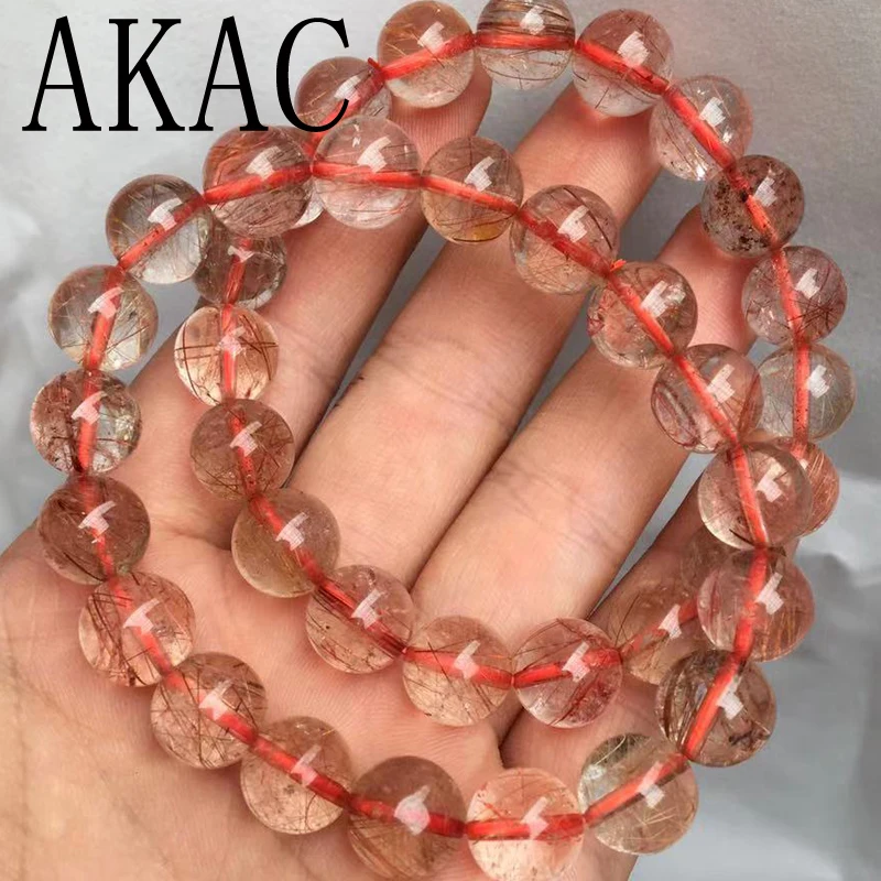 

Approx9.5-10.5mm 19-20beads 100% Natural copper rutile quartz smooth round bracelet beads for Jewelry making deisgn