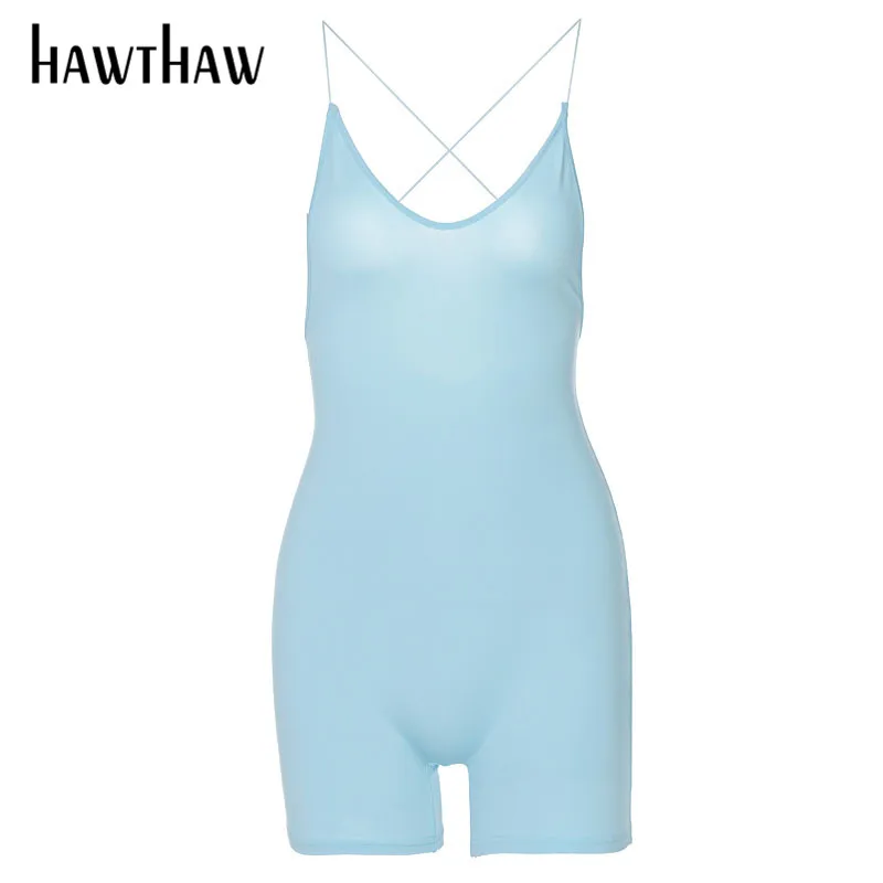 

Hawthaw Women Summer V Neck Sleeveless Bodycon Backless Sportswear Fitness Playsuit Romper 2021 Female Clothing Streetwear