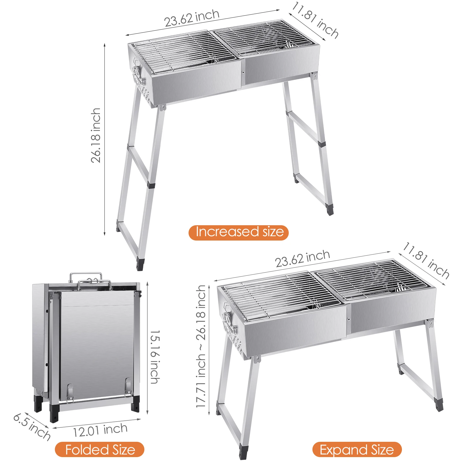 

Portable BBQ Grill Set Clips Brushes Seasoning Bottles Foldable Stainless Steel Suitcase Barbecue Grill Outdoor BBQ