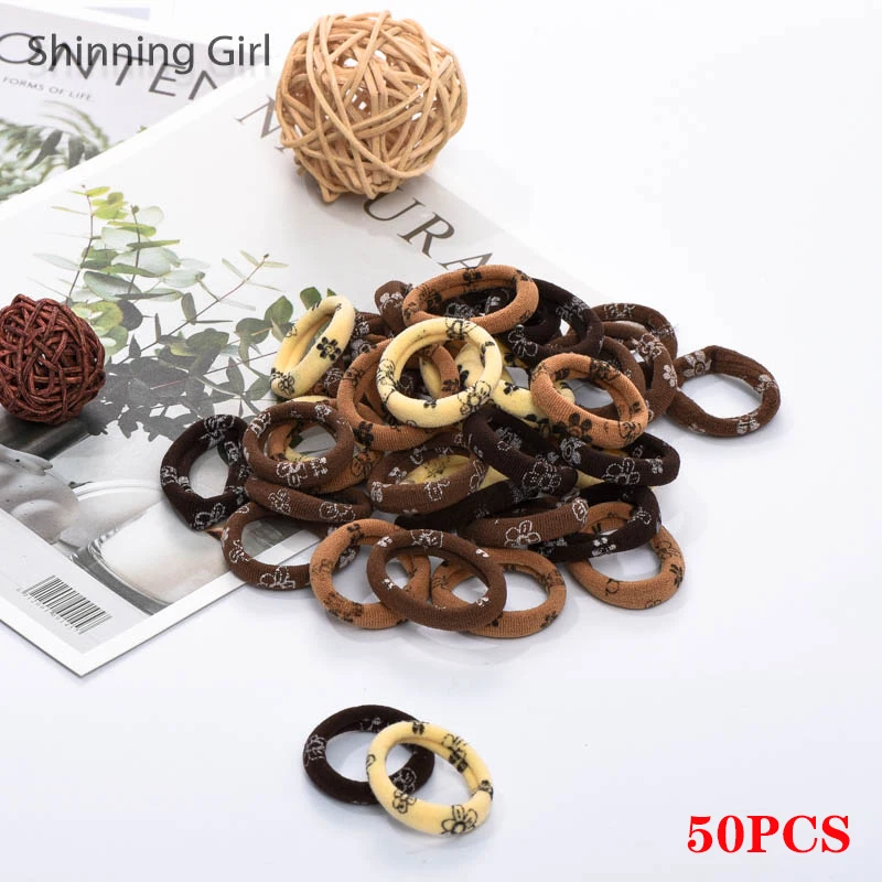 FlowerBrown-50pcs 30 шт./50 шт., бесшовная Детская резинка для волос для девочек, эластичная резинка для волос, резинка для головы, держатель для волос, аксессуары для волос для детей - Окраска металла: FlowerBrown-50pcs