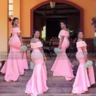 Блестящие серебряные блестки платье русалки для подружки невесты розовое атласное Африканское женское длинное платье с открытыми плечами для свадебной вечеринки горничная честь
