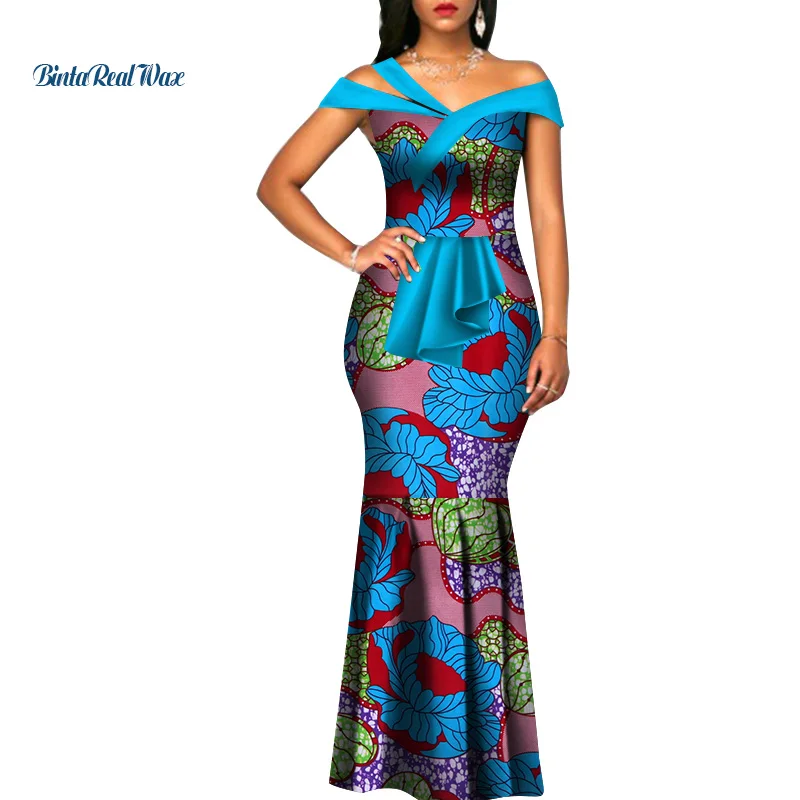 Африканские платья с вощеным принтом для женщин Летнее Длинное платье русалки