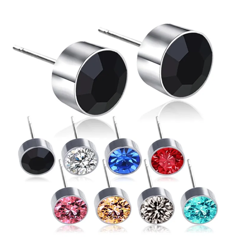

2pcs Stainless steel Crystal Zircon Ear Studs Earrings For Women/Men Colorful 4 Prong Tragus Cartilage Piercing Jewelry 2021