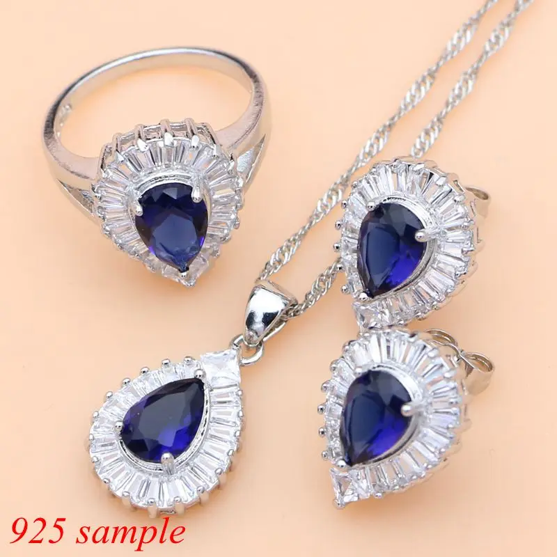 Женские Ювелирные наборы из серебра 925 пробы с голубым Сапфиром И белым топазом