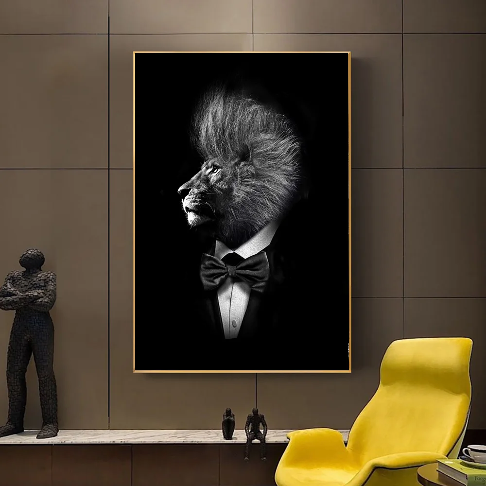 Картина Мистер Блэк Лев в костюме холст настенный художественный плакат и принт