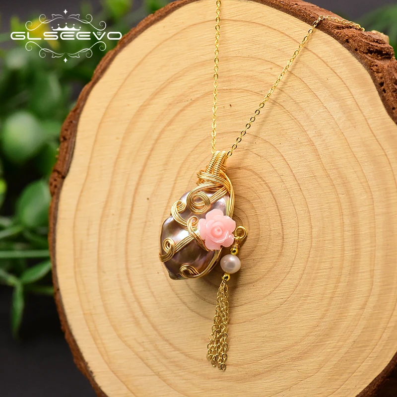 GLSEEVO натуральный Большой барокко жемчужное ожерелье с подвеской для женщин