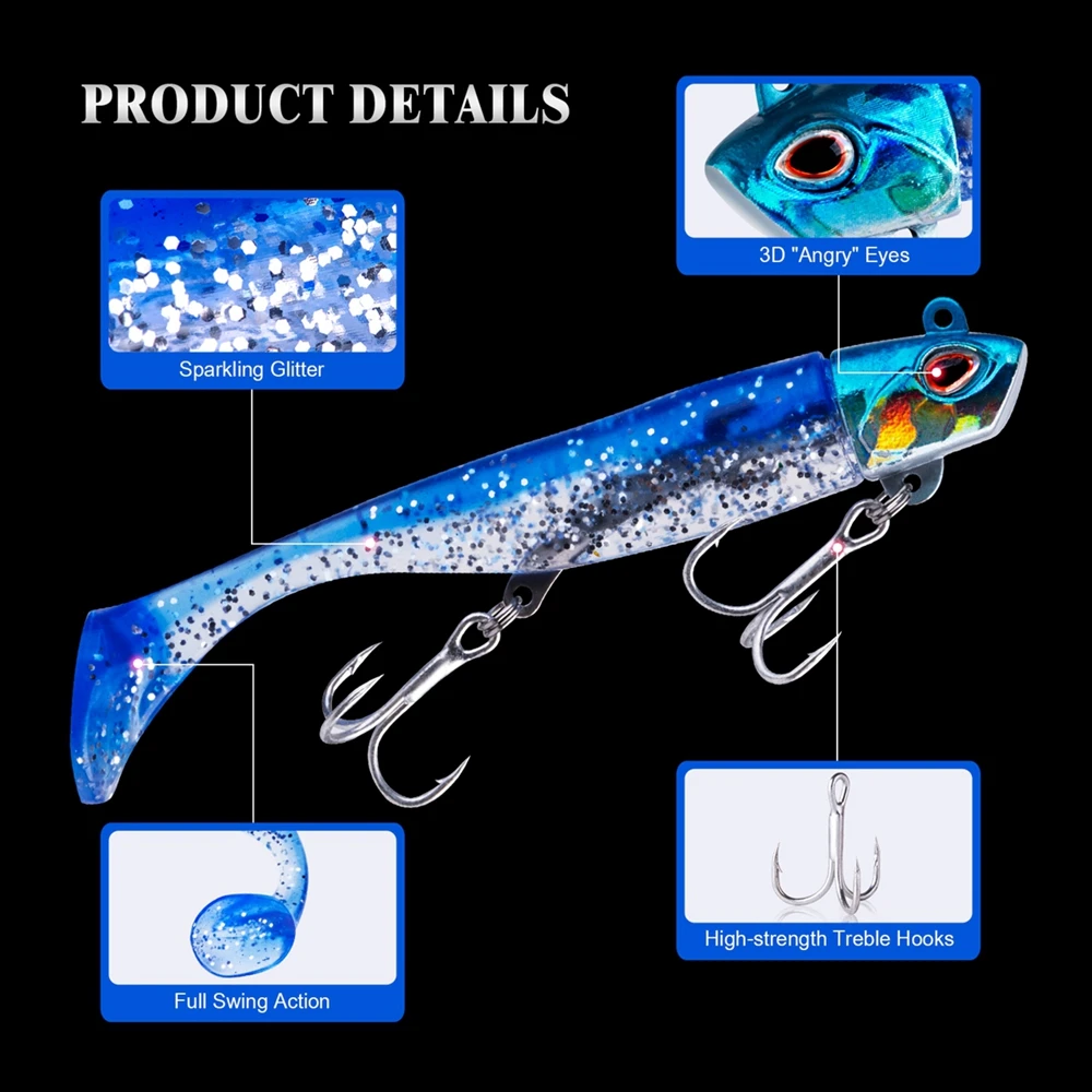 Goture 5pcs Jig Head Soft Fishing Lure Wobbler Silicone Artificial Bait Sea Bass Tackle (1Head + 2 Tail) | Спорт и развлечения