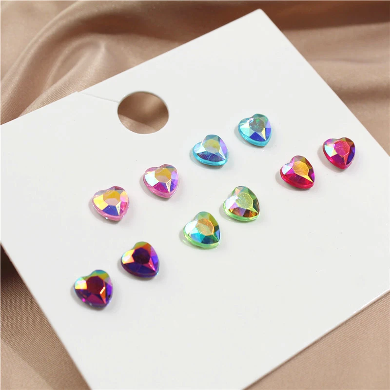 

Wholesale 5PRS/SET Rainbow Shiny Hearts Stud Earring Sets for Women Girls Birthday Colorful Heart Earrings Jewelry Drop Ship