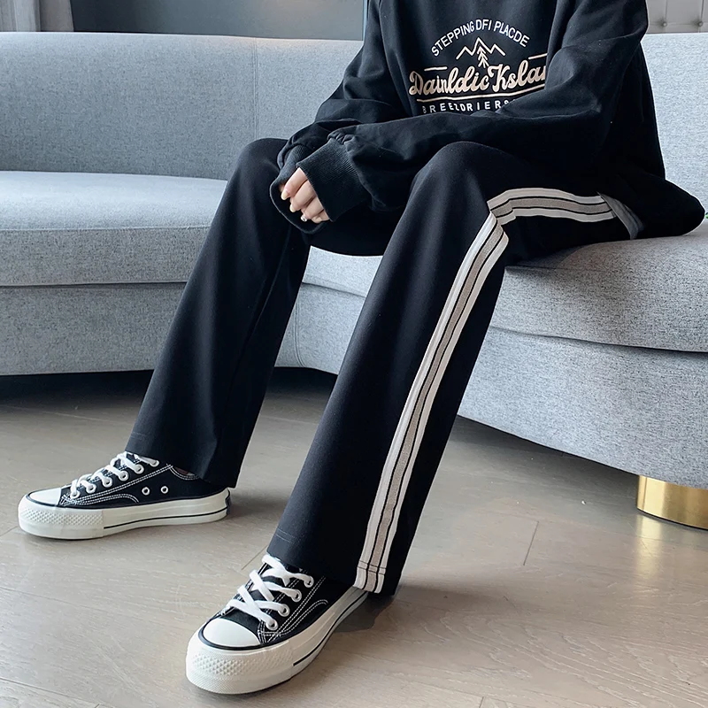 

Spring and Autumn Fall Wide Leg Pants Women High Waist Elastic Straight Drape Loose Sports and Leisure Korean Style CEC Pants