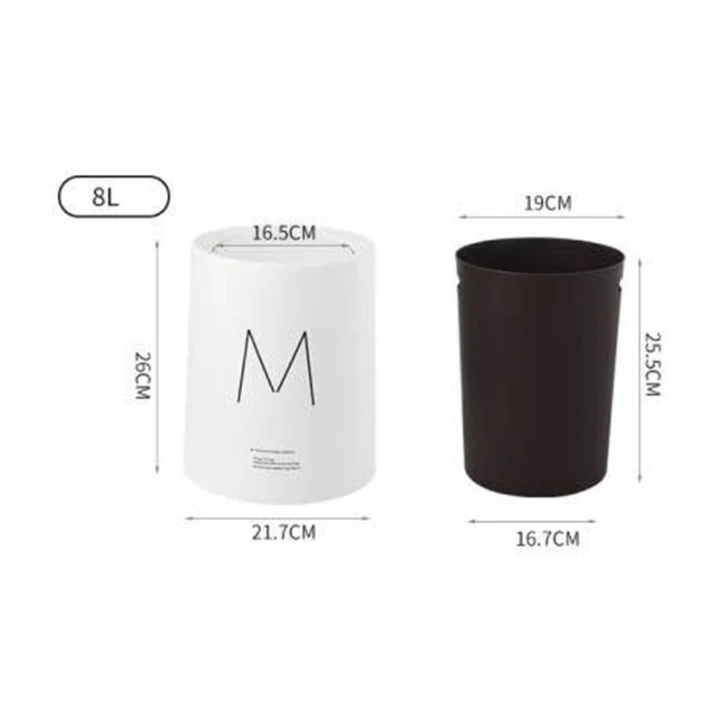 

8L Nordic Style Shake Lid Round Trash Can Household Kitchen Simple