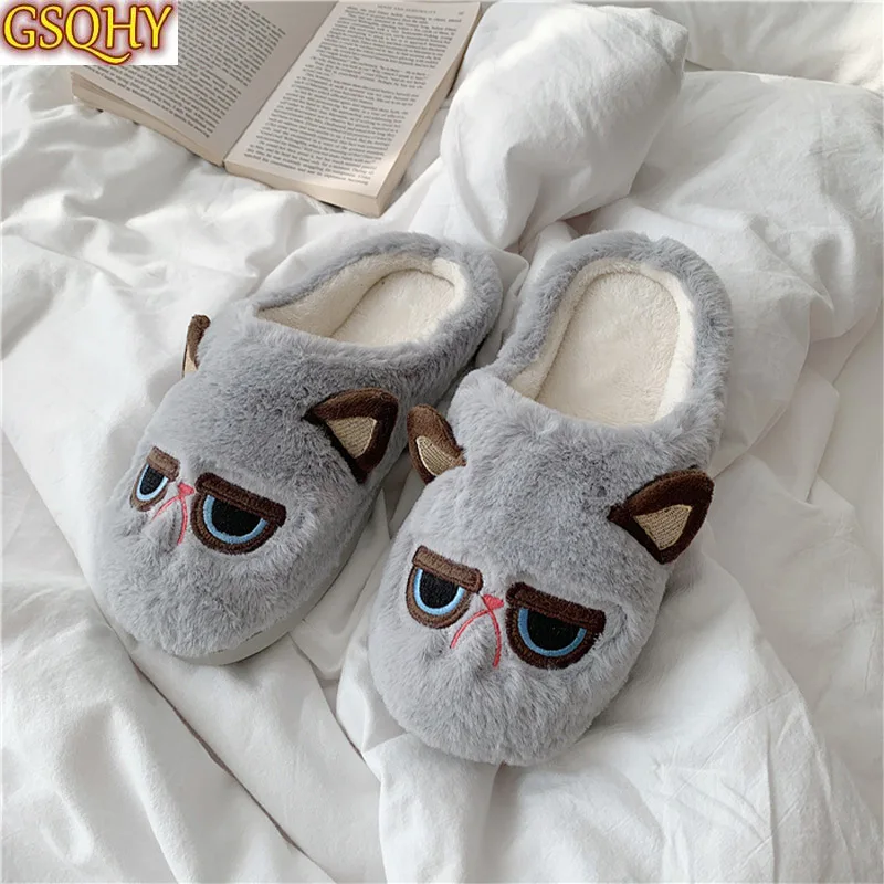 

Women Warm Slippers Ladies Cute Winter Shoes Home Cat Plush Flats Casual Fashion Indoor New Footwear Bedroom Woman Shoe 2021