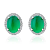 luxury silver color stud earring zirconia cz green stone crystal coral round small earrings for women jewelry high quality gifts