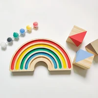 unfinished natural wood rainbow ornaments kids baby diy crafts arts decorative educational puzzel toys room nursery d%c3%a9cor
