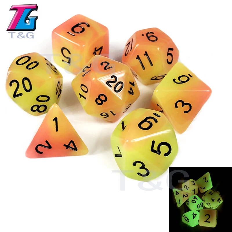 Светящиеся в темноте кости 7 шт. D4 D6 D8 D10 % D12 D20 для DnD Rpg настольная игра | Спорт и