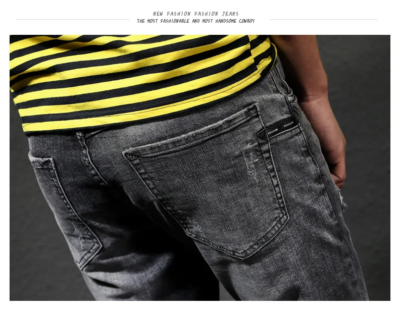 Summer New Men's Jeans Hole Slim Stretch Thin feet pants Fashion Korean Style Straight Casual trousers Streetwear | Мужская одежда