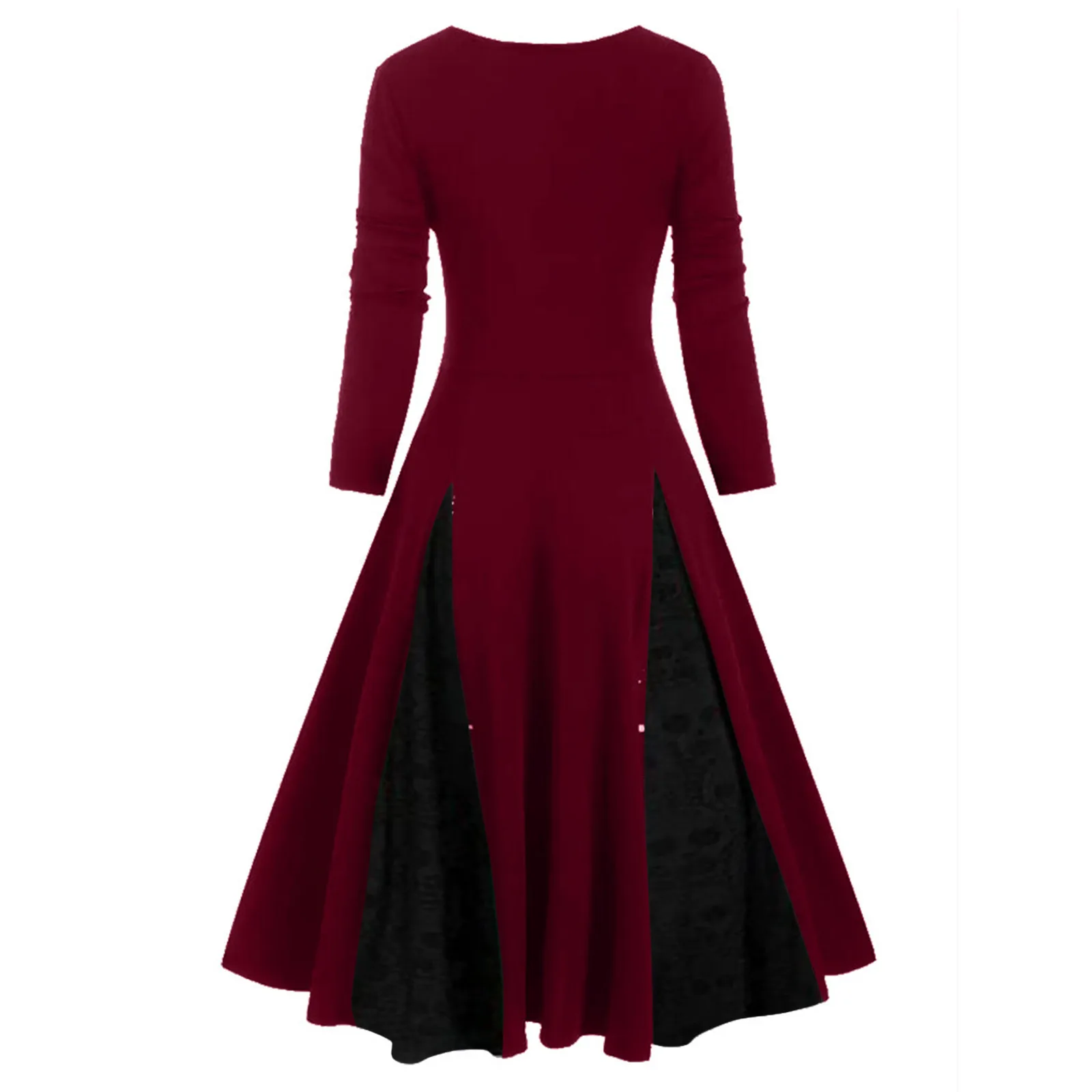 Модное удобное женское платье с длинным рукавом кружевной вставкой а-силуэт