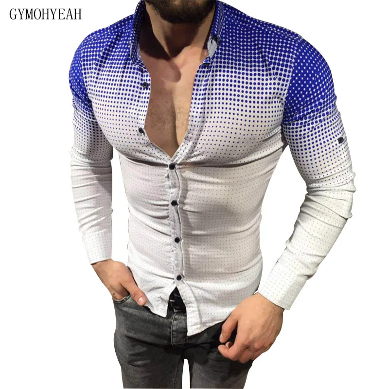 Мужская рубашка-поло GYMOHYEAH быстросохнущая с градиентом и длинным рукавом осенняя