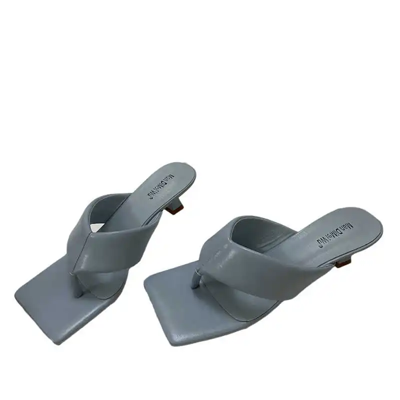 

French girl sandals fairy tide 2021 spring and summer Mid Heel flip flop square head cat heel holiday Roman shoes