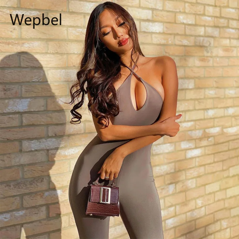 

Wepbel Backless Overalls Jumpsuits Gym Sportswear Sexy Legging Jumpsuits Lacing Sleeveless Skinny Pants Legging Yoga Pants
