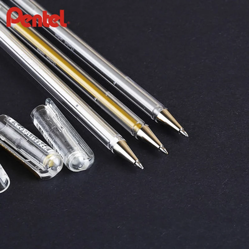 3 Pcs/Lot Pentel K108 0.8 mm Metallic Gel Ink Pen Gold White High gloss Signature pen|gel ink pen|signature pengel pens metallic |