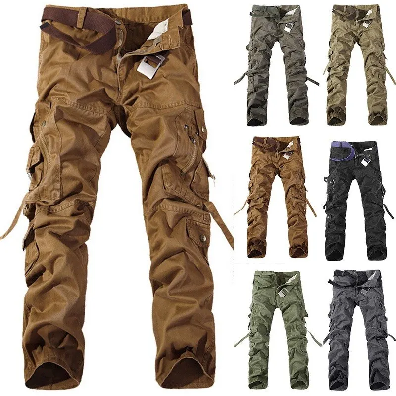 

SHUJIN Military Tactical Pants Men Multi-pocket Washed Overalls Loose Cotton Pants Male Cargo Pants For Men Trousers Plus Size