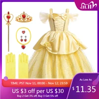 children princess costume birthday party belle dress up yellow beauty and the beast fancy disguise christmas carnival clothing
