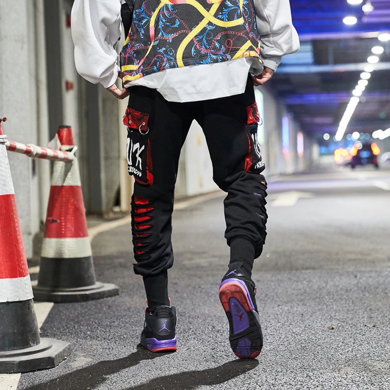 Techwear брюки с дырками мужские камуфляжные мешковатые шаровары джоггеры военные