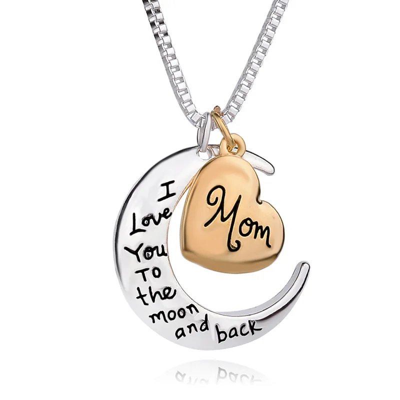 

20pcs/lot Rose Gold Heart & Moon Mom Necklaces Xmas Gifts For Her Mum Mother Women I love you to the moon and back Mom