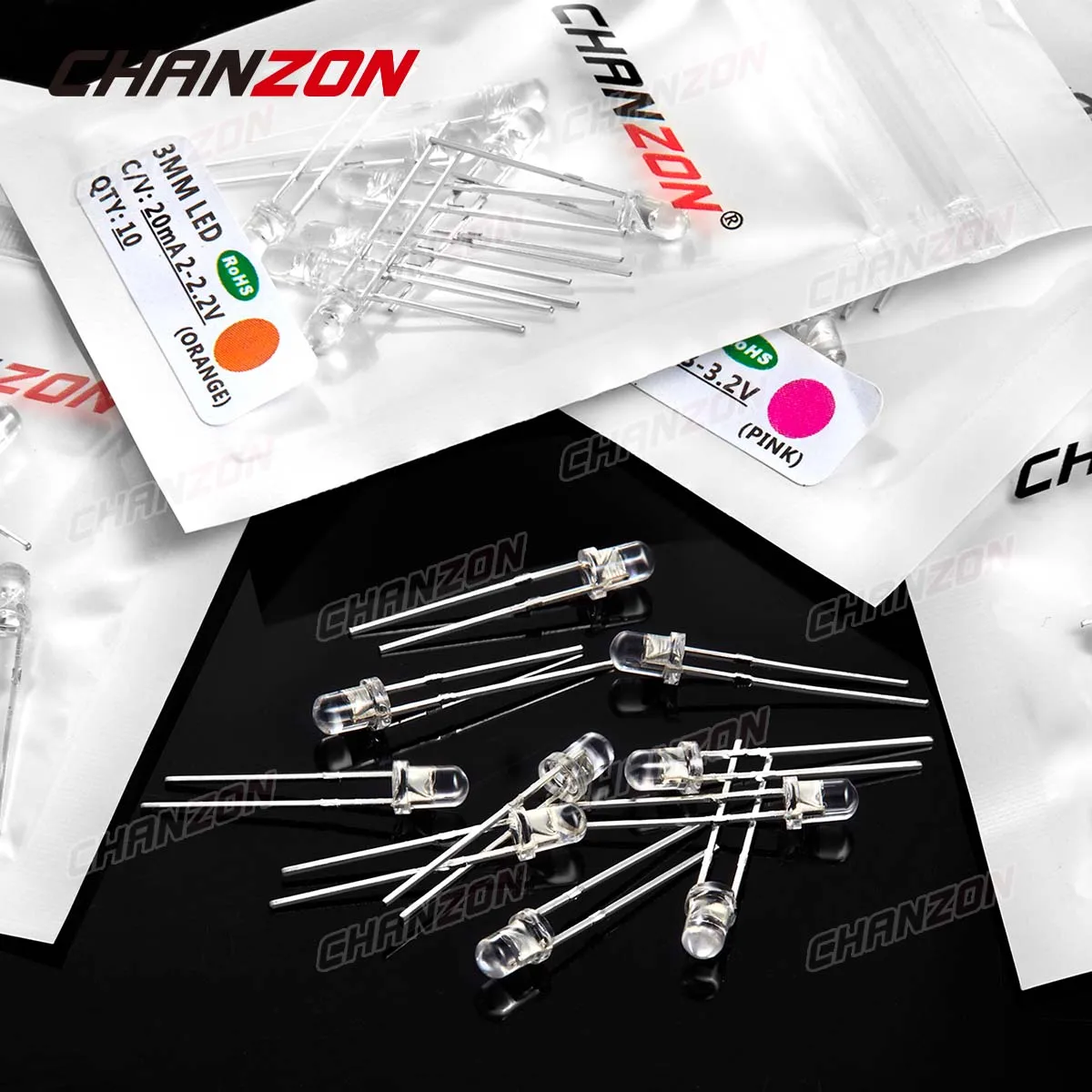 100pcs 3mm LED Diode Ultra Bright Warm White Red Green Blue UV Purple Yellow Orange Pink 2V 3V 20mA F5 Emitting Assortment Set