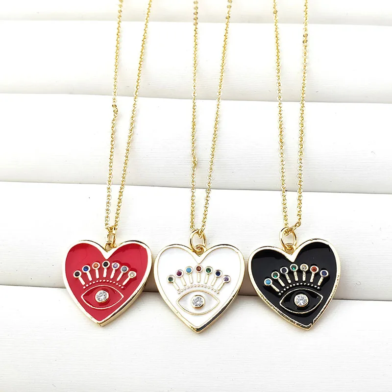 

10 шт. новый дизайн заполненная Эмалью CZ микро паве ювелирные изделия женские модные девушки сердце кулон ожерелья NK478