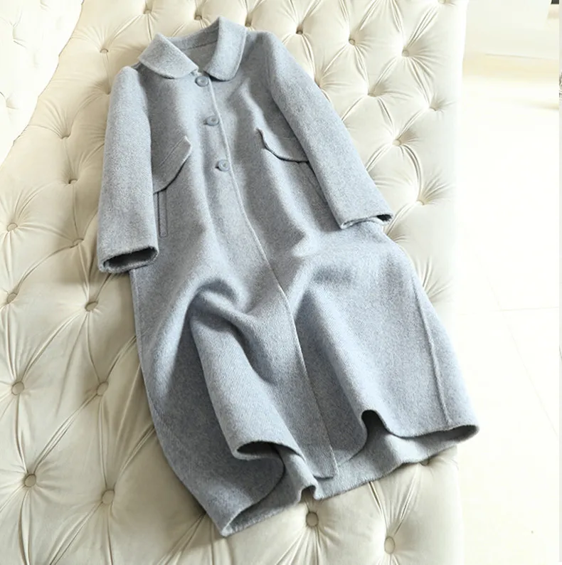 

Женское шерстяное пальто, весна 2019, женское пальто средней длины с круглым воротником, шерстяная верхняя одежда, облегающая новинка