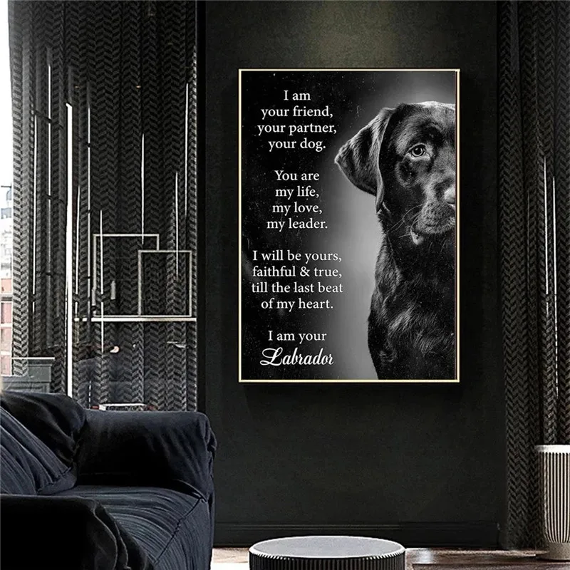 

Human Friend Animal Black Dog Canvas Painting Wall Art Nordic Posters and Prints Wall Pictures for Living Bedroom Decoration