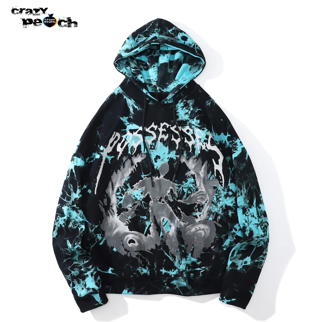 

Archive Gothic Hoodie Jacket Lighning Skulls Vibe Hip Hop Tie Dye Vintage Men Y2K Lightning Anime Streetwear Retro Punk Hoodies