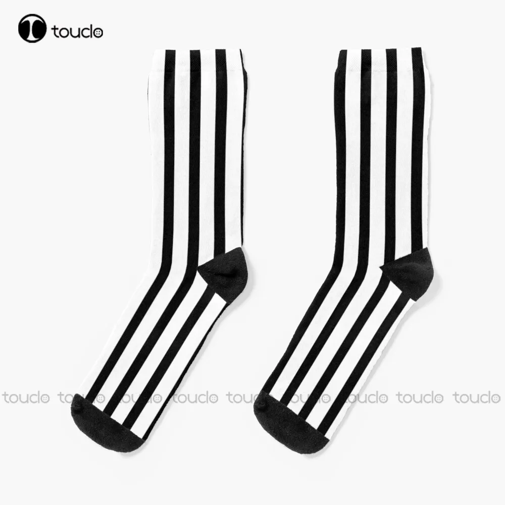 Black And White Vertical Stripes Socks Unisex Adult Teen Youth Socks Personalized Custom 360° Digital Print Hd High Quality
