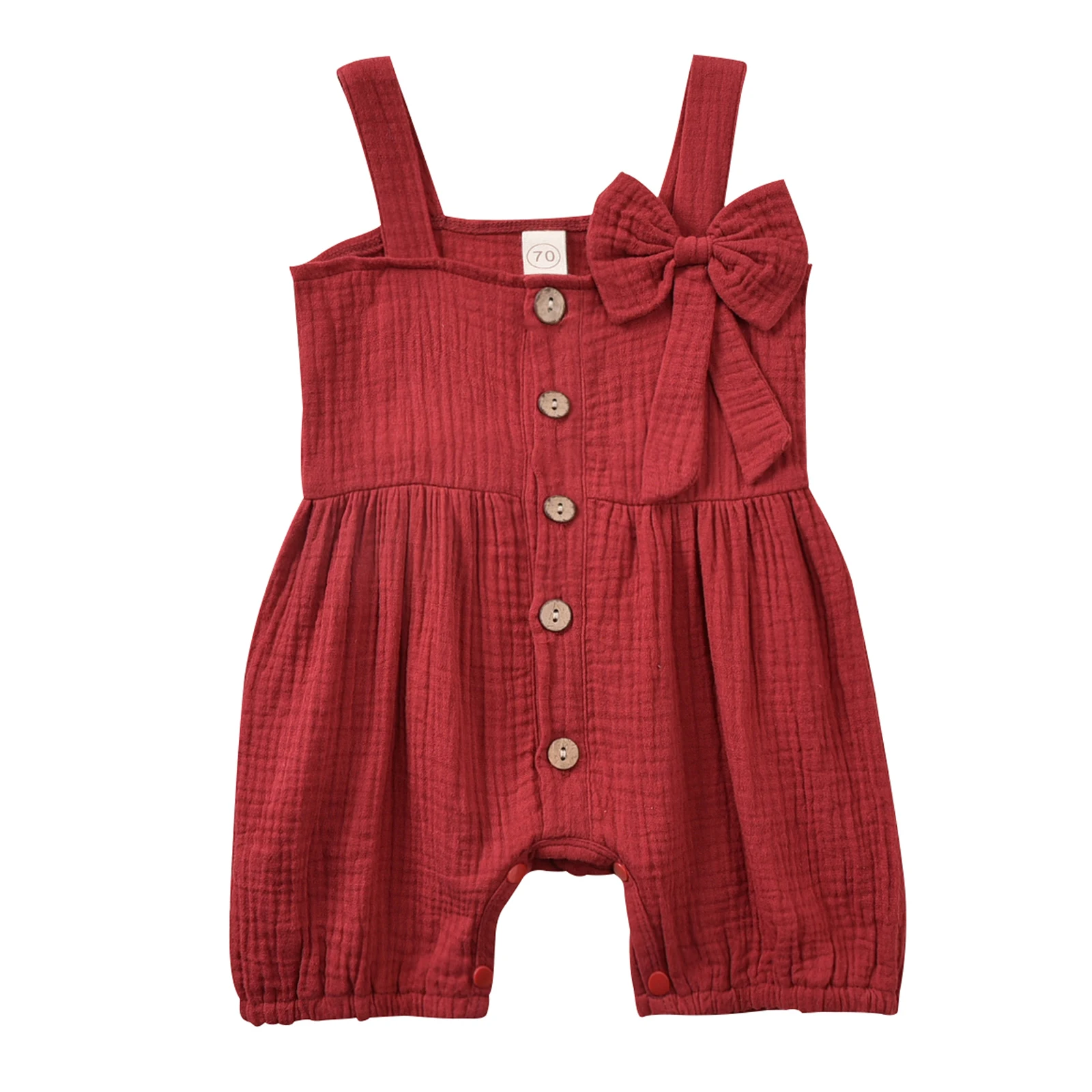 

0-12M Newborn Baby Girls Rompers Solid Bow Single Breasted Strapless Jumpsuits